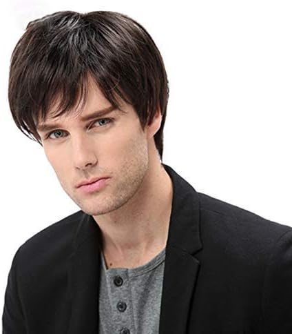 Mens Short Black Wig Synthetic Hair Wigs for Men Cosplay Halloween Party Costume Wig (Black)
