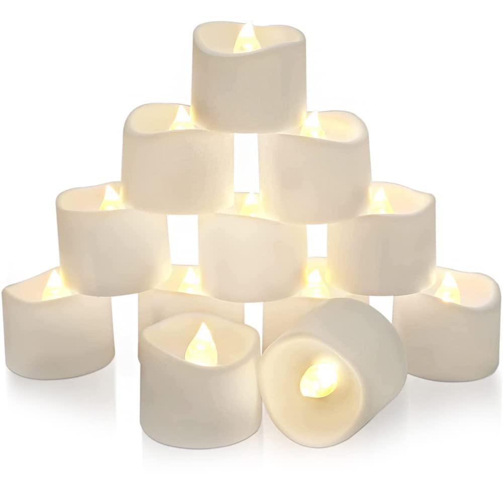 Tiardey 12pcs Led Tea Light Plastic Candles Light,Bright Flickering Operated Tea Lights for Seasonal and Festival Celebration - Warm White
