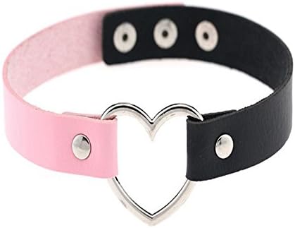 Fuleewoo Favorite Handmade Chain Rivet Goth Funky Heart Collar Choker Leather Necklace