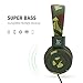 Yomuse C89 Kids Headphones, Wired Headphone with Microphone, On Ear Headphone with Adjustable, Foldable Headphones for School Travel Children Girls Boys Adults (Camo Green)