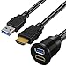 BATIGE USB 3.0 & HDMI to HDMI + USB3.0 AUX Extension Dash Panel Waterproof Car Flush Mount Cable for Car Boat and Motorcycle - 3ft