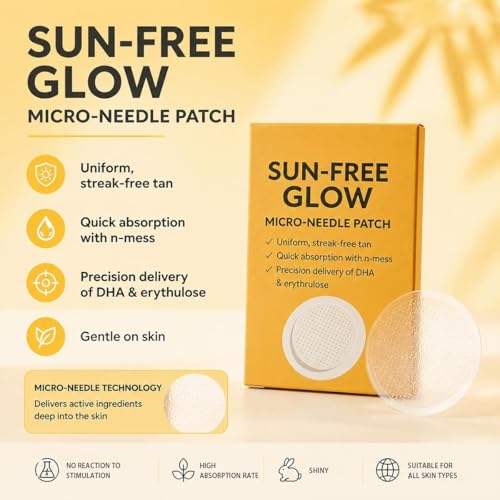 Sun-Free Glow Micro-Needle Tanning Patches, 2026 New Glow Tanning Patches, 4 Box Patches, Self Tan Patches for Natural-Looking Colour, Streak-Free Finish, Gentle Home Tanning Use