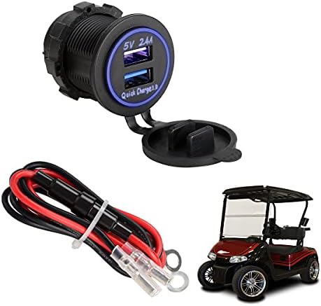 10L0L USB Charger Port, Dual USB Charger Socket, Waterproof USB Quick Charge Outlet 3.0 1A & 2.4A Fits Club Car EZGO Yamaha Golf Cart