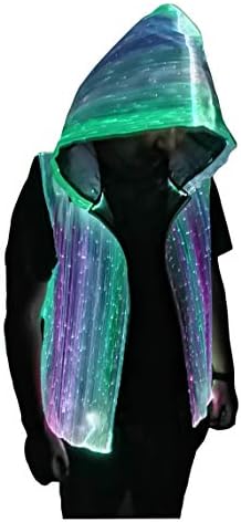 Men's LED Fiber Optic Light up 7 Colors Full-Zip Hoodie for Party Music Festival