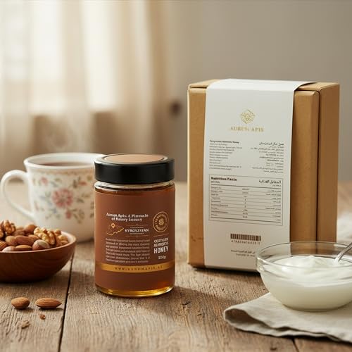 Aurum Apis Raw Kyrgyzstani Mountain Honey - 100% Pure Wild Honey from Kyrgyzstan | Unfiltered Pure Superfood | Natural Immune Support | Natural Sweetener | Non-GMO | Premium 330 Gram Jar