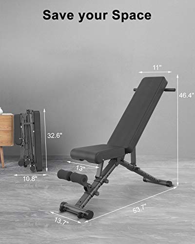 BARWING Adjustable Weight Bench- 800 lbs Folding Full Body Workout Bench with Dragon Flag, Automatic Lock Multi-Purpose Incline/Flat/Decline Bench for Home Gym Strength Training Black-Black - Thumbnail 6