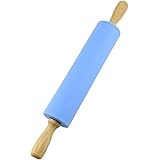NASNAIOLL Silicone Rolling Pin Non Stick Surface Wooden Handle 1.97X15.15 (Blue)