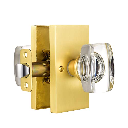 HIEMEY Passage Glass Door Knobs Interior, Gold Crystal Door Knobs for Hall, Satin Brass, BS018