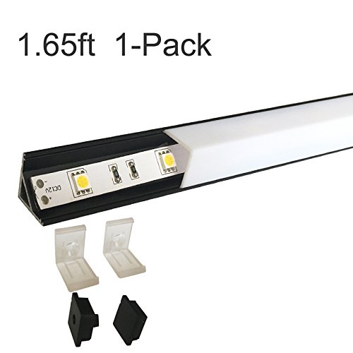 inShareplus 1.65ft/0.5m LED Aluminum Channel Profile, Aluminum Extrusion with Oyster White Vertical Angle Cover V-Shape Corner Mount for 8mm 10mm Single Row 3528 5050 LED Strip Lights (1Pack Black)