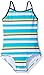 Kanu Surf Girls' Layla Beach Sport Banded 1 Piece Swimsuit, Bridget Aqua Stripe, 6