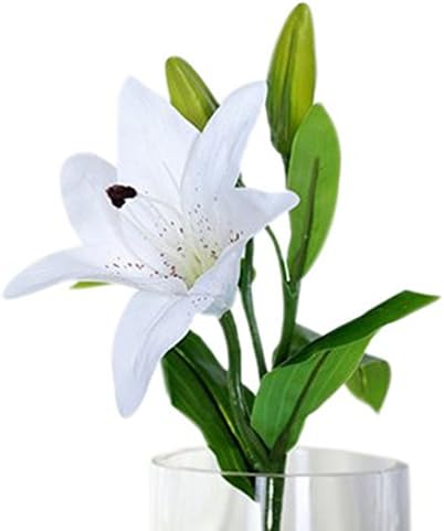 A-store 1Pcs New Silk Flower Artificial Lilies Bouquet 3 Heads Floral Decor For Home Decoration Wedding Decor, Bride Holding Flowers Floral Decors (White)
