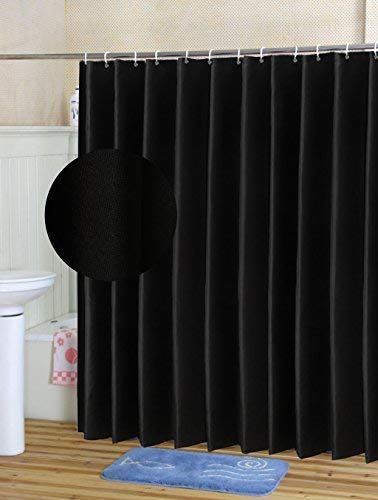 Waterproof Shower Curtain, Mildew-Free Bathroom Curtain with Plastic 12 Hooks, Polyester Fabric, Width 180 x Length 200 cm (Black)