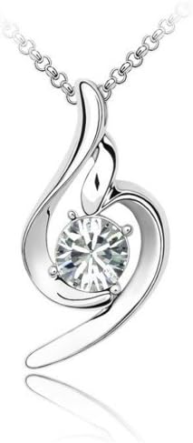 LOCOMO Women Pendant Charm Chain Necklace 18K White Gold Plated Bling Rhinestone Crystal Clear Stone JNK058WHT