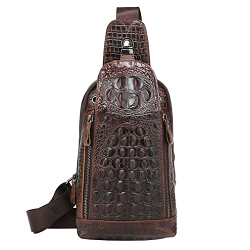 Crocodile Leather Sling Crossbody Bag Backpack for Men Women Travel Outdoor Vintage Shoulder Chest Pack Daypack Casual Pouch #08coffee โ image 1
