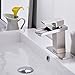 Bathfinesse Waterfall Bathroom Faucet Brushed Nickel Faucet for Bathroom Sink Single Handle Single Hole Modern Sturdy Contemporary Deck Mount Supply Hose Mixer Tap