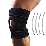 Knee Brace, Oliomp Relieves ACL, LCL, MCL, Meniscus Tear, Arthritis, Tendonitis Pain. Open Patella Dual Stabilizers Non Slip Comfort Neoprene. Adjustable Bi-Directional Straps (Black)