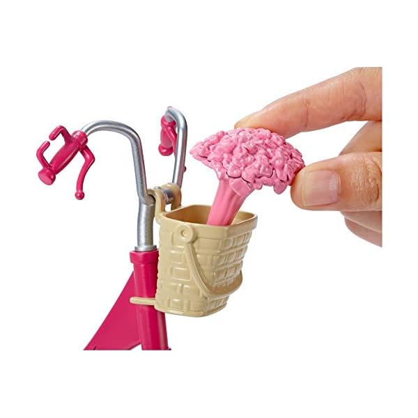 Barbie-Fahrrad, Fahrrad mit Blumenkorb, bewegliche Räder, rosa Fahrrad Puppe, Puppe, Geschenk für Kinder, Spielzeug ab 3 Jahre,DVX55 – Bild 4