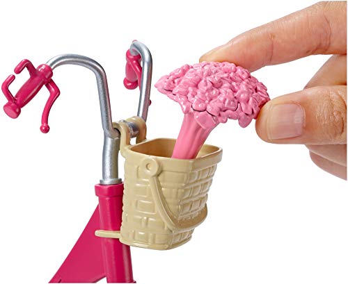 Barbie-Fahrrad, Fahrrad mit Blumenkorb, bewegliche Räder, rosa Fahrrad Puppe, Puppe, Geschenk für Kinder, Spielzeug ab 3 Jahre,DVX55 – Bild 4