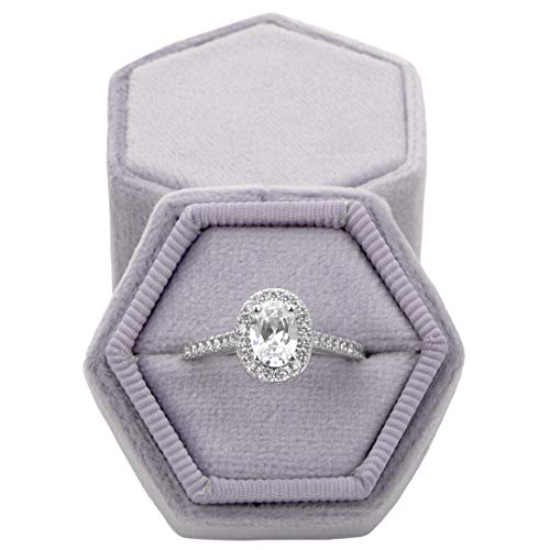 Koyal Wholesale Velvet Ring Box, Hexagon Vintage Wedding Ceremony Ring Box with Detachable Lid, 2 Piece Engagement Ring Box Holder, Modern Proposal Idea (Iris)