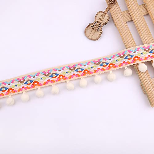 HAOBIN 5.4 Metres Mini Pompom Border with Tassels Ball Fringe Trim Pompoms Fringe Trim Ribbon Trim Decorative Tassels Fringes Ball Tassels DIY Craft Decoration — image 1