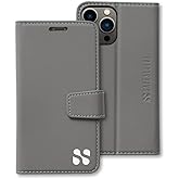 SafeSleeve Wallet Leather Case for iPhone 13 Pro, 13 EMF Blocker for Cell Phone with 3 Card Holder & Adjustable Stand โ Magnetic Closure, and Magnetic Folio Protection for Daily Use (Grey)