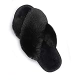 Women Cross Band Slippers, Soft Plush Fleece Slippers, Furry Cozy Open Toe House