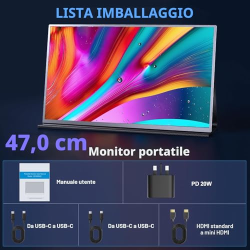 COOLHOOD Portable Monitor, 18.5 Inch 120Hz Portable IPS Screen 1080P HDR, Portable Monitor with VESA Mini HDMI/USB C for Laptop, Phone, Mac, PS5