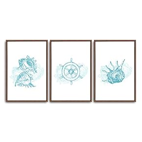 3 Piece Framed Canvas Wall Art Simple Seabed Elements Canvas Prints Home Artwork Decoration for Living Room,Bedroom - 16"x24"x3 Panels