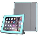 iPad 2/3/ 4 Case, SEYMAC Stock 3 Layer Heavy Duty Drop Proof Smart Protective Cover with Auto Sleep/Wake Magnetic PU Leather Stand for iPad 2/3/4 Generation (NOT for iPad Mini) (Gray/Sky Blue)