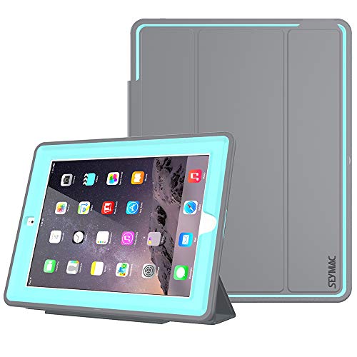 iPad 2/3/ 4 Case, SEYMAC Stock 3 Layer Heavy Duty Drop Proof Smart Protective Cover with Auto Sleep/Wake Magnetic PU Leather Stand for iPad 2/3/4 Generation (NOT for iPad Mini) (Gray/Sky Blue)