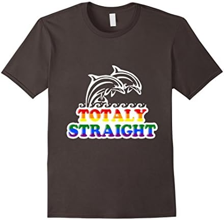 Men's Funny Gay Lesbian Rainbow Totally Straight Dolphin T-Shirt Large Asphalt