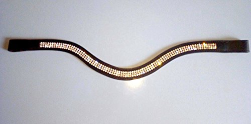 Cwell Equine Leather 3 Rows U Shape Clear crystal Mega sparky Browband Black/Brown (Cob 15", Black)