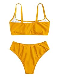 SweatyRocks traje de baño para dama, sólido, cuello redondo, traje de baño de cintura alta