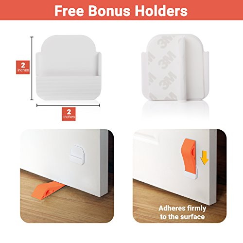 Wundermax Decorative Door Stopper With Free Bonus Holders, Door Stop Works on All Floor Surfaces, Premium Rubber Door Stops, The Original (3, Orange) - Thumbnail 3
