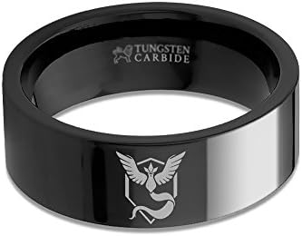 Hanover Jewelers Pokemon Go Team Mystic Articuno Logo Engraved Black Tungsten Ring - 8 mm