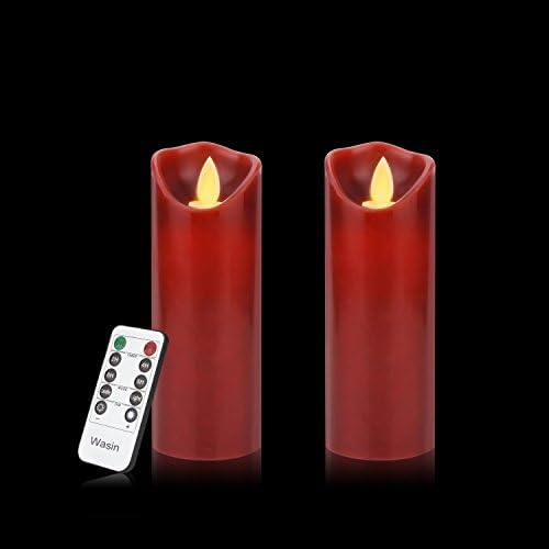 Flameless Candles Flickering Candles Decorative Battery Flameless Candle Classic Real Wax Pillar With Dancing LED Flame &amp; 10-key Remote Control 2/4/6/8 Hours Timers (Red)