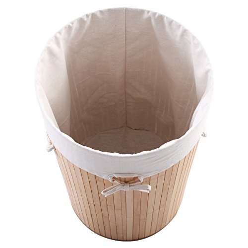 ZaZaTool Round Bamboo Hamper Laundry Basket Washing Cloth Storage Bag Lid Natural - Thumbnail 5