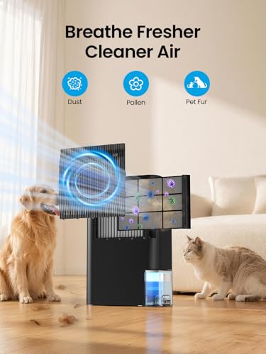 Globexis Dehumidifiers for home up to 1500 Sq.Ft, 86 Oz Tank, Quiet 35dB Rotary Dehumidifier with Drain Hose, Auto Shutoff, Works at 1°C/34°F, Dehumidifiers for Basements, Bedroom, Closet, RV, Black