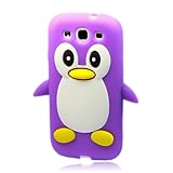 3D Penguin Soft Silicone Skin Case Cover for Samsung Galaxy S III S3 I9300 Purple