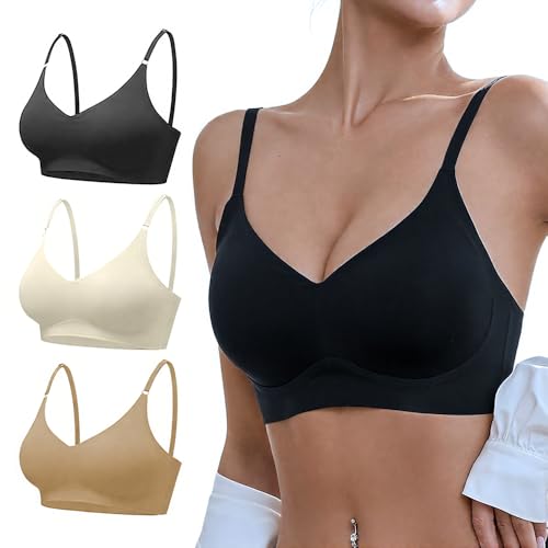 Brasieres Deportivos Mujer, 3 Piezas Sujetador Deportivo con Copas Acolchadas extraíbles, Sin Costuras Sin Varilla V-Sujetadores con Correas Ajustables, para Pilates,Yoga,Fitness