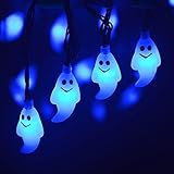 LEVIITEC Solar Halloween Decorations String Lights, 30 LED Waterproof Cute Ghost LED Holiday Lights for Outdoor Decor, 8 Modes Steady/ Flickering Lights [Light Sensor] 19.7ft Blue