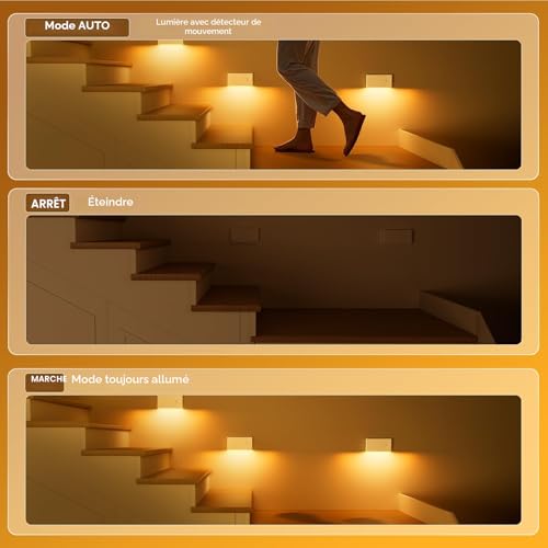 Swoieltr Motion Sensor Night Light, Set of 4 Rechargeable LED Night Lights with 3 Modes (AUTO/OFF/ON), 2700K Indoor Motion Detector Lamp for Stairs, Corridors, Wardrobes, Bedrooms