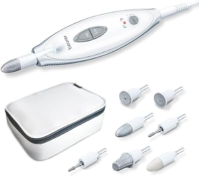 MP 41 Set de manicura y pedicura profesional, torno para uñas con 7 accesorios, luz LED, rotación derecha/izquierda, 2 velocidades, bolsa incluida
