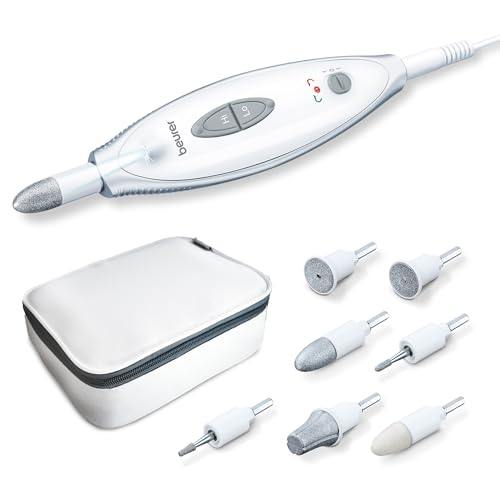 MP 41 Set de manicura y pedicura profesional, torno para uñas con 7 accesorios, luz LED, rotación derecha/izquierda, 2 velocidades, bolsa incluida