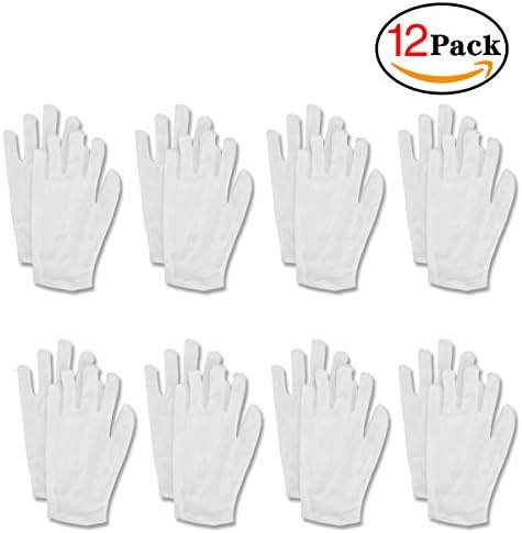 Yaphtes White Cotton Gloves for Women and Men 12 Pairs Fit Coin Jewelry Silver Inspection Soft White Working Gloves