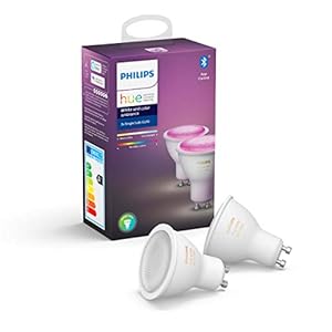 Philips Hue Spot 2-Pack – GU10 – Duurzame LED Verlichting – Wit en Gekleurd Licht – Dimbaar – Verbind met Bluetooth of…