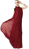 R.j Story Elegant Summer Chiffon Ruffle Neck Sleeveless Evening Ball Gown Long Maxi Dress (Wine Red)