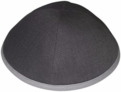 iKIPPAH Solid Grey Linen with Light Grey Rim 8.5 inch Yarmulke
