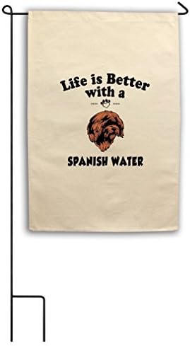Canvas Yard Garden Flag Life Is Better Spanish Water Dog Flag &amp; Pole AbiaCrafting