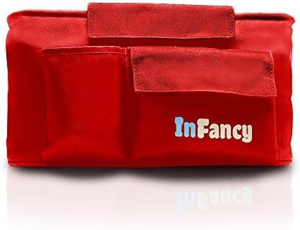 InFancy Universal Baby Stroller Organizer - Stroller Accessories Caddy With Cup Holder - Parent Console With Cup Holders - Includes Adjustable Shoulder Strap For Taking Your Baby Mobile (Red)